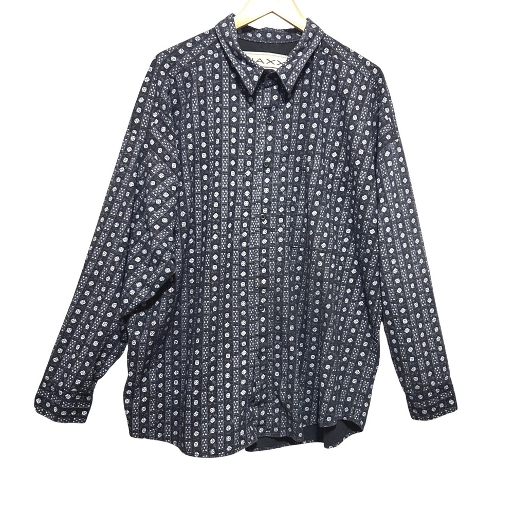 VTG Maxx Mens Grunge Indie Button Up Shirt XL Black Geometric 90s Made In‎ USA